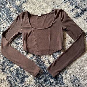 Garage brown long sleeve crop top